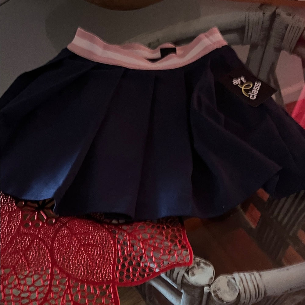 Art Class Dark Blue Skater Skirt with Pink Waistband